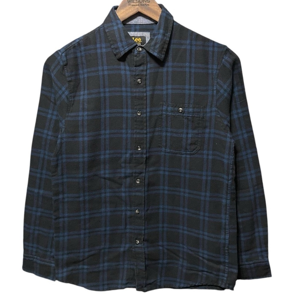 Lee Regular Fit blue black button up long sleeve chest pocket work flannel shirt